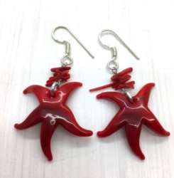 Orecchini stella marina rossa con corallo []